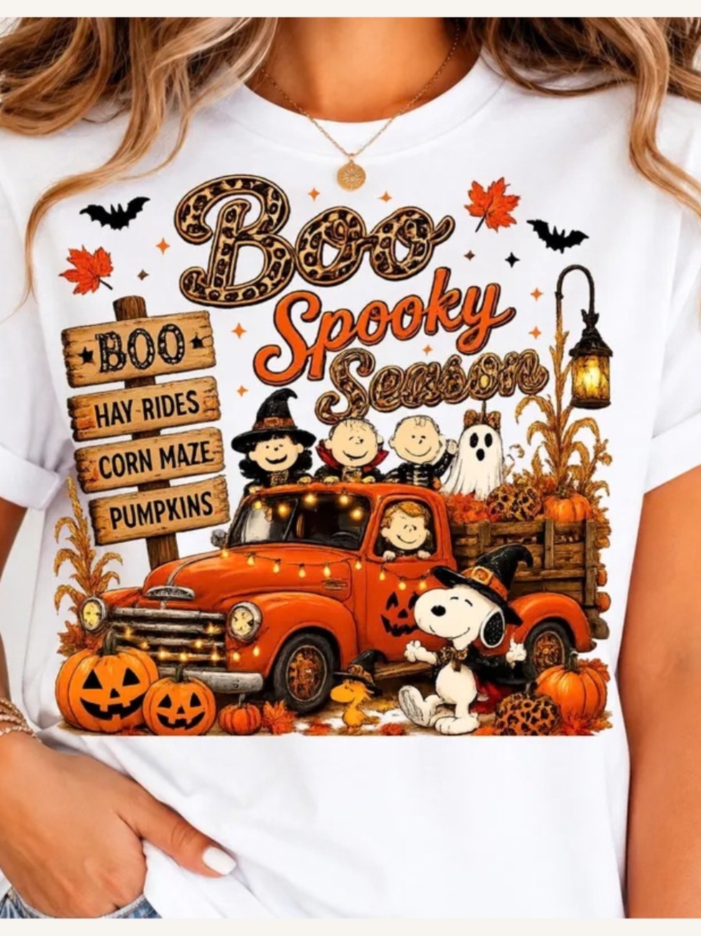 White Halloween 'Boo Spooky Season' Graphic Tee, Vintage Snoop and Friends Shirt